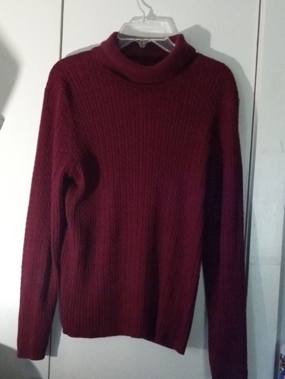 Jones New York Cable-Knit Turtleneck Cotton Sweater - Wine Medium